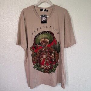 Affliction Shirt Mens 2XL Rhinestone Skeleton Drinking Graphic Grunge Y2K NEW